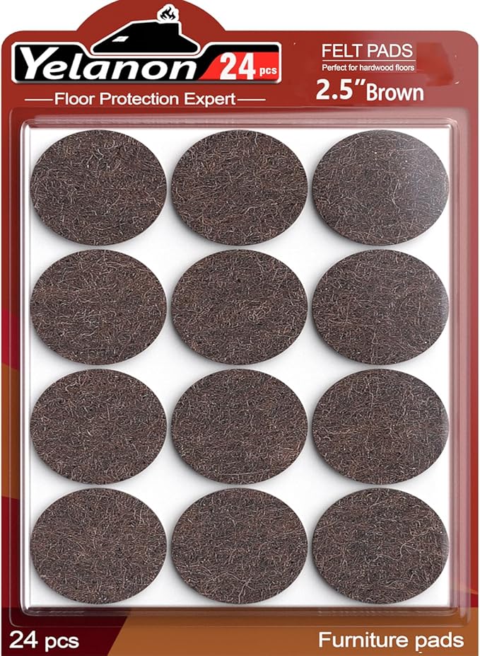 Yelanon Felt Furniture Pads for Hardwood Floors - 24 Pcs 2.5" Premium Felt Pads for Chair Legs, Floor Protectors for Furniture, Brown | Furniture Pads - TrueDesk