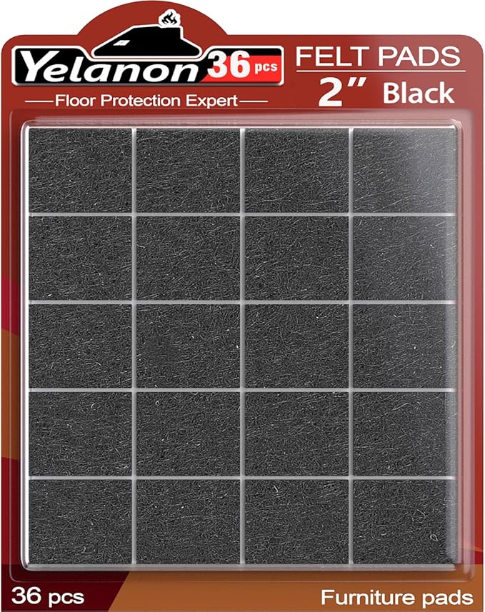 Yelanon Felt Furniture Pads for Hardwood Floors - 36 Pcs 2" Premium Floor Protectors for Furniture, Felt Pads for Chair Legs, Black | Furniture Pads - TrueDesk