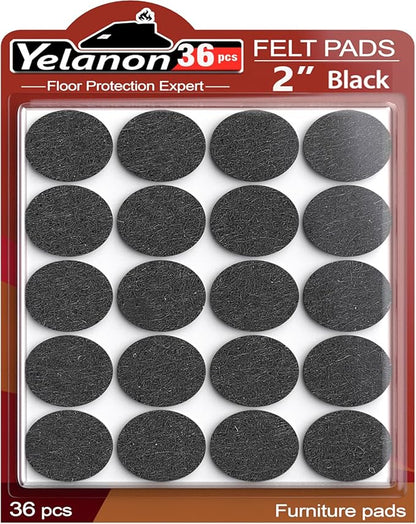 Yelanon Felt Furniture Pads for Hardwood Floors - 36 Pcs 2" Premium Floor Protectors for Furniture, Felt Pads for Chair Legs, Black | Furniture Pads - TrueDesk