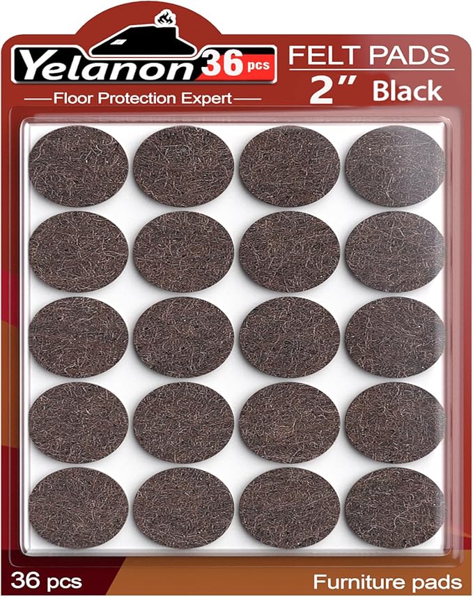 Yelanon Felt Furniture Pads for Hardwood Floors - 36 Pcs 2" Premium Floor Protectors for Furniture, Felt Pads for Chair Legs, Brown | Furniture Pads - TrueDesk