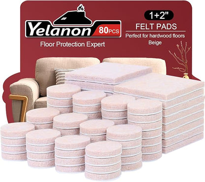Yelanon Felt Furniture Pads for Hardwood Floors - 80 Pcs Premium Felt Pads for Chair Legs, Floor Protectors for Furniture, Beige | Furniture Pads - TrueDesk