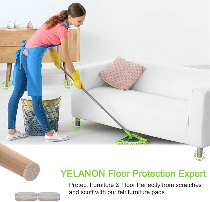 Yelanon Felt Furniture Pads for Hardwood Floors - 80 Pcs Premium Felt Pads for Chair Legs, Floor Protectors for Furniture, Beige | Furniture Pads - TrueDesk