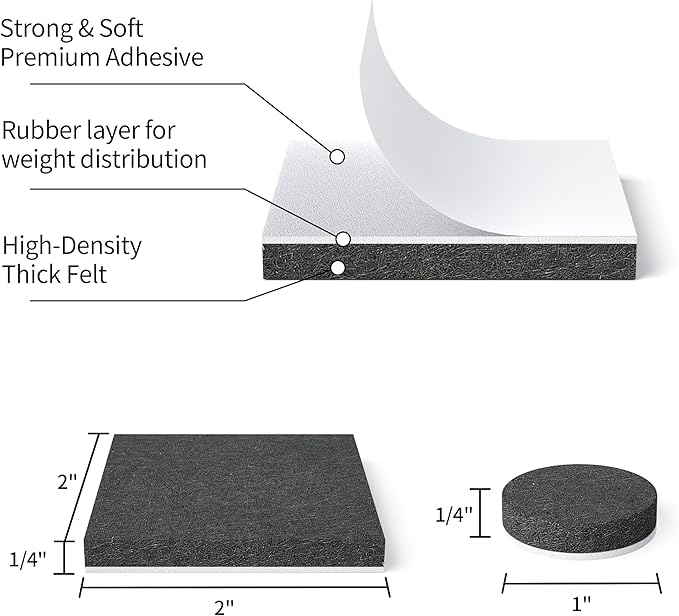 Yelanon Felt Furniture Pads for Hardwood Floors - 80 Pcs Premium Felt Pads for Chair Legs, Floor Protectors for Furniture, Black | Furniture Pads - TrueDesk