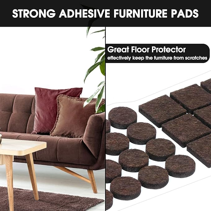 Yelanon Felt Furniture Pads for Hardwood Floors - 80 Pcs Premium Felt Pads for Chair Legs, Floor Protectors for Furniture, Brown | Furniture Pads - TrueDesk