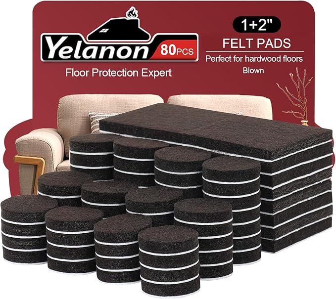 Yelanon Felt Furniture Pads for Hardwood Floors - 80 Pcs Premium Felt Pads for Chair Legs, Floor Protectors for Furniture, Brown | Furniture Pads - TrueDesk