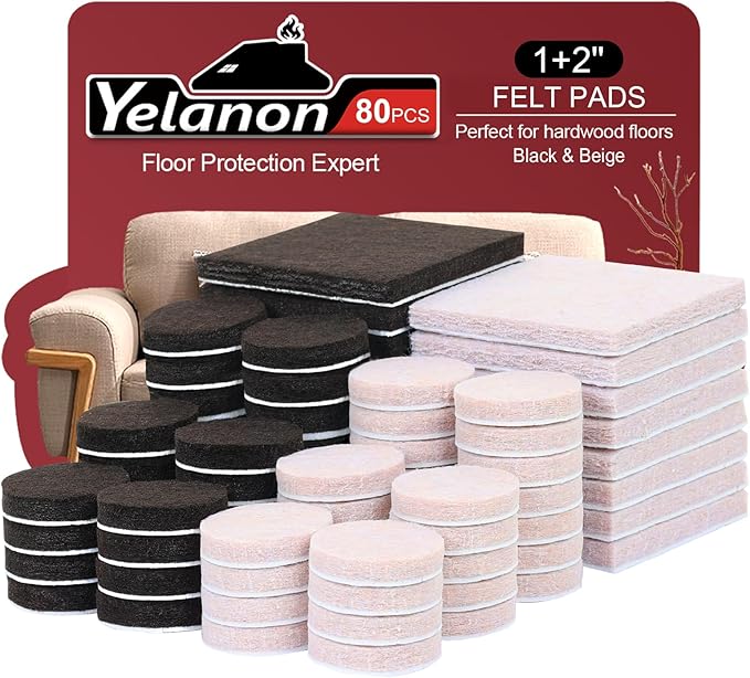 Yelanon Felt Furniture Pads for Hardwood Floors - 80 Pcs Premium Felt Pads for Chair Legs, Floor Protectors for Furniture,Black&Beige | Furniture Pads - TrueDesk