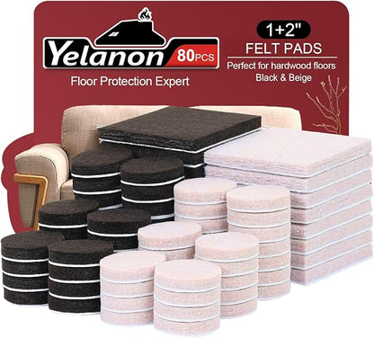 Yelanon Felt Furniture Pads for Hardwood Floors - 80 Pcs Premium Felt Pads for Chair Legs, Floor Protectors for Furniture,Black&Beige | Furniture Pads - TrueDesk