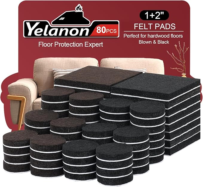 Yelanon Felt Furniture Pads for Hardwood Floors - 80 Pcs Premium Felt Pads for Chair Legs, Floor Protectors for Furniture,Brown&Black | Furniture Pads - TrueDesk