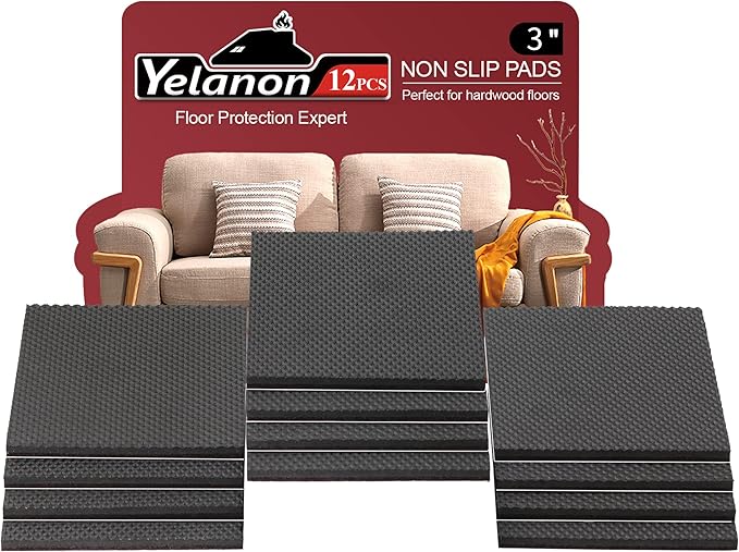 Yelanon Non Slip Furniture Pads - 12pcs 3’’ Furniture Grippers Non Skid for Furniture Legs,Self Adhesive Rubber Feet Furniture Feet, Anti Slide Hardwood Floors Protectors for Keep Couch Stoppers | Furniture Pads - TrueDesk