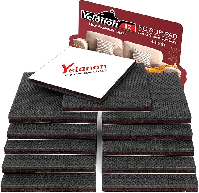 Yelanon Non Slip Furniture Pads - 12pcs 4" Furniture Grippers Hardwood Floors, Non Skid for Furniture Legs,Self Adhesive Rubber Feet, Anti Slide Furniture Floors Protectors for Keep Couch Stoppers | Furniture Pads - TrueDesk