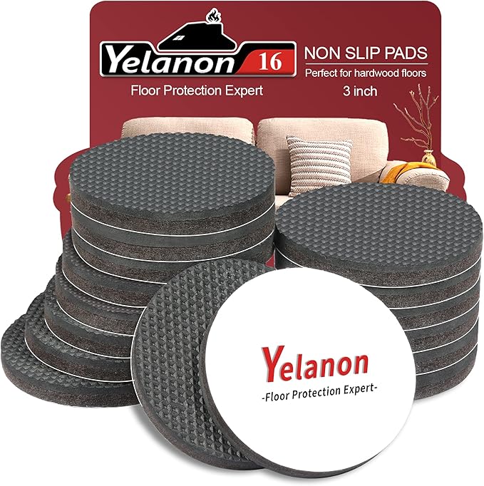 Yelanon Non Slip Furniture Pads - 16 pcs 3" Round Felt & EVA Furniture Grippers, Dark Brown & Black, Self Adhesive Rubber Feet for Hardwood, Laminate, Tile, Vinyl, Cork Floors | Furniture Pads - TrueDesk
