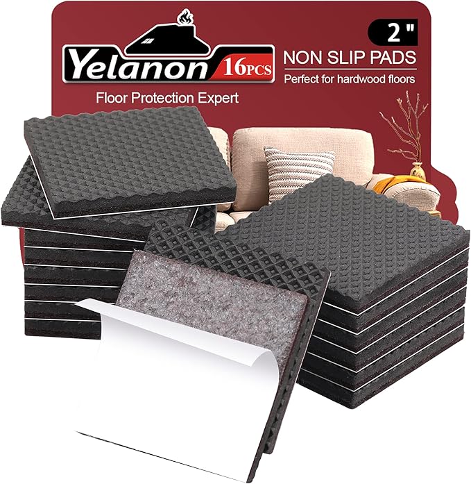 Yelanon Non Slip Furniture Pads - 16pcs 2" Grippers Hardwood Floors Non Skid for Furniture Legs,Self Adhesive Rubber Furniture Feet， Anti Slide Furniture Floors Protectors for Keep Couch Stoppers | Furniture Pads - TrueDesk
