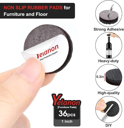 Yelanon Non Slip Furniture Pads - 36 pcs 1’’Furniture Grippers, Non Skid Furniture Legs,Self Adhesive Rubber Furniture Feet, Anti Slide Furniture Hardwood Floor Protector for Keep Furniture Stoppers | Furniture Pads - TrueDesk