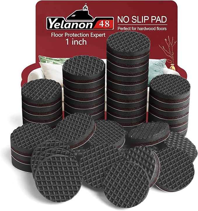 Yelanon Non Slip Furniture Pads - 48 pcs 1" Felt & EVA Furniture Grippers, Black, Round, Anti Slide Hardwood Floor Protector | Furniture Pads - TrueDesk