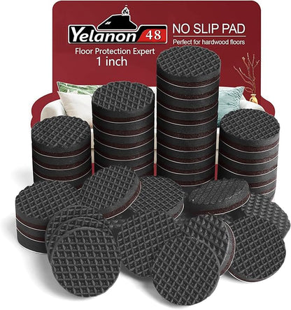 Yelanon Non Slip Furniture Pads - 48 pcs 1" Felt & EVA Furniture Grippers, Black, Round, Anti Slide Hardwood Floor Protector | Furniture Pads - TrueDesk