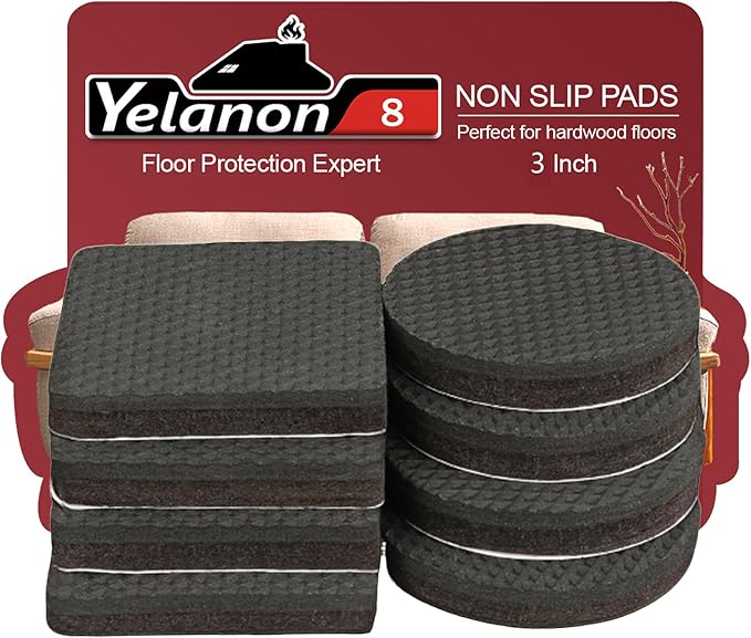 Yelanon Non Slip Furniture Pads – 8pcs 3" Rubber Furniture Pads (4 Round + 4 Square), Anti Slip Furniture Grippers for Hardwood Floors, Floor Protectors to Prevent Sliding & Scratches | Furniture Pads - TrueDesk