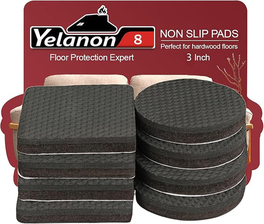 Yelanon Non Slip Furniture Pads – 8pcs 3" Rubber Furniture Pads (4 Round + 4 Square), Anti Slip Furniture Grippers for Hardwood Floors, Floor Protectors to Prevent Sliding & Scratches | Furniture Pads - TrueDesk