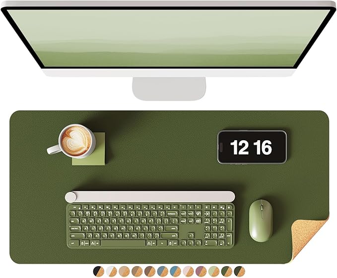 YSAGi Double - Sided Desk Mat, Eco Cork Desk Protector, Large Mouse Pad, Waterproof Blotter, Writing Pad for Office/Home (23.6"x13.7", Olive Green + Cork) | Desk Pads Blotters - TrueDesk
