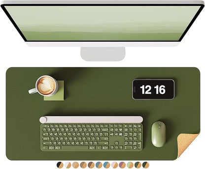 YSAGi Double - Sided Desk Mat, Eco Cork Desk Protector, Large Mouse Pad, Waterproof Blotter, Writing Pad for Office/Home (23.6"x13.7", Olive Green + Cork) | Desk Pads Blotters - TrueDesk