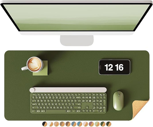 YSAGi Double - Sided Desk Mat, Eco Cork Desk Protector, Large Mouse Pad, Waterproof Blotter, Writing Pad for Office/Home (23.6"x13.7", Olive Green + Cork) | Desk Pads Blotters - TrueDesk
