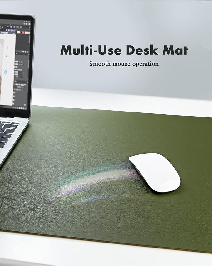 YSAGi Double - Sided Desk Mat, Eco Cork Desk Protector, Large Mouse Pad, Waterproof Blotter, Writing Pad for Office/Home (23.6"x13.7", Olive Green + Cork) | Desk Pads Blotters - TrueDesk