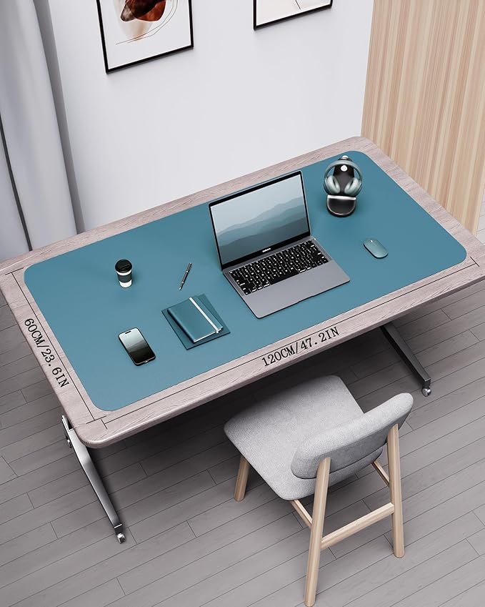 YSAGi Double - Sided Desk Mat, Eco Cork & Leather Desk Protector, Large Mouse Pad & Writing Pad for Office/Home (Sea Blue+Cork, 47.2" x 23.6") | Desk Pads Blotters - TrueDesk