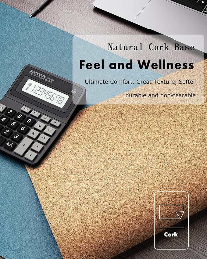 YSAGi Double - Sided Desk Mat, Eco Cork & Leather Desk Protector, Large Mouse Pad & Writing Pad for Office/Home (Sea Blue+Cork, 47.2" x 23.6") | Desk Pads Blotters - TrueDesk