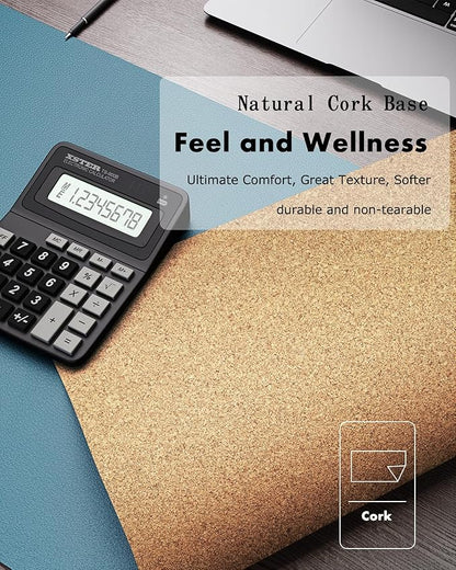 YSAGi Double - Sided Desk Mat, Eco Cork & Leather Desk Protector, Large Mouse Pad & Writing Pad for Office/Home (Sea Blue+Cork, 47.2" x 23.6") | Desk Pads Blotters - TrueDesk