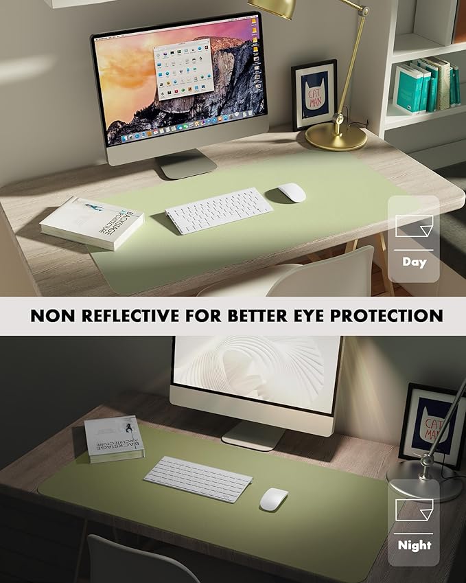 YSAGi Double - Sided Desk Pad, 23.6"x13.7" Leather Desk Mat, Eco Cork Desk Pad Protector, Large Mouse Pad for Desk, Waterproof Desk Blotter Pad, Desk Writing Pad for Office Work/Home(Matcha Green/Cork) | Desk Pads Blotters - TrueDesk