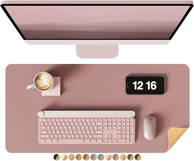 YSAGi Double - Sided Desk Pad, 23.6"x13.7" Leather Desk Mat, Eco Cork Desk Pad Protector, Large Mouse Pad for Desk, Waterproof Desk Blotter Pad, Desk Writing Pad for Office Work/Home(Pale Mauve/Cork) | Desk Pads Blotters - TrueDesk