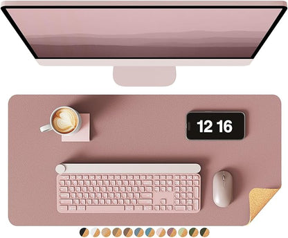 YSAGi Double - Sided Desk Pad, 23.6"x13.7" Leather Desk Mat, Eco Cork Desk Pad Protector, Large Mouse Pad for Desk, Waterproof Desk Blotter Pad, Desk Writing Pad for Office Work/Home(Pale Mauve/Cork) | Desk Pads Blotters - TrueDesk