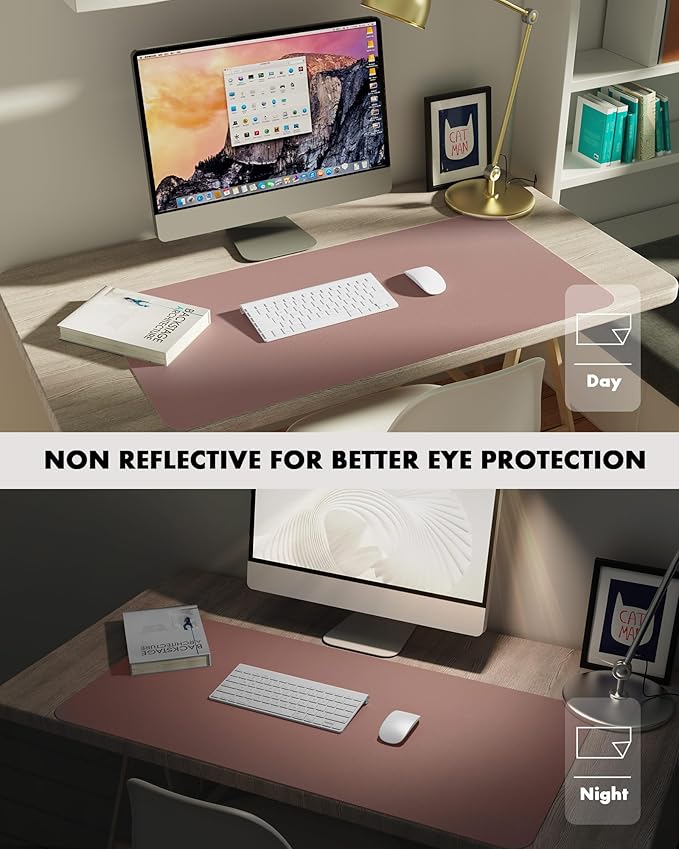 YSAGi Double - Sided Desk Pad, 23.6"x13.7" Leather Desk Mat, Eco Cork Desk Pad Protector, Large Mouse Pad for Desk, Waterproof Desk Blotter Pad, Desk Writing Pad for Office Work/Home(Pale Mauve/Cork) | Desk Pads Blotters - TrueDesk