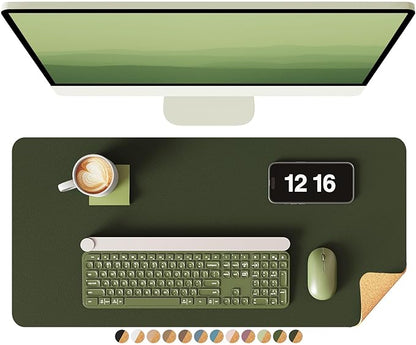 YSAGi Double - Sided Desk Pad, 23.6"x13.7" Leather Desk Mat, Eco Cork Desk Pad Protector, Large Mouse Pad for Desk, Waterproof Desk Blotter Pad, Desk Writing Pad for Office Work/Home(Dark Green/Cork) | Desk Pads Blotters - TrueDesk