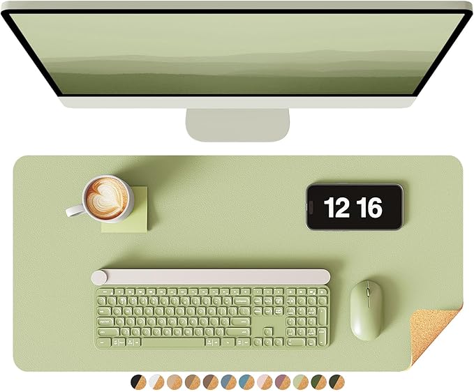 YSAGi Double - Sided Desk Pad, 23.6"x13.7" Leather Desk Mat, Eco Cork Desk Pad Protector, Large Mouse Pad for Desk, Waterproof Desk Blotter Pad, Desk Writing Pad for Office Work/Home(Matcha Green/Cork) | Desk Pads Blotters - TrueDesk
