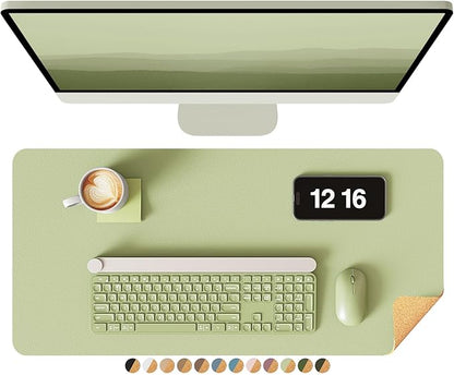 YSAGi Double - Sided Desk Pad, 23.6"x13.7" Leather Desk Mat, Eco Cork Desk Pad Protector, Large Mouse Pad for Desk, Waterproof Desk Blotter Pad, Desk Writing Pad for Office Work/Home(Matcha Green/Cork) | Desk Pads Blotters - TrueDesk