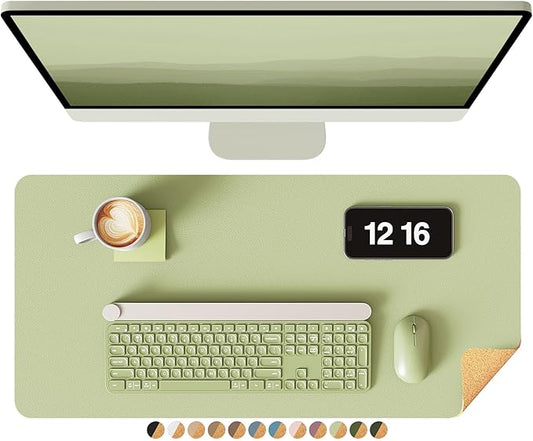 YSAGi Double - Sided Desk Pad, 23.6"x13.7" Leather Desk Mat, Eco Cork Desk Pad Protector, Large Mouse Pad for Desk, Waterproof Desk Blotter Pad, Desk Writing Pad for Office Work/Home(Matcha Green/Cork) | Desk Pads Blotters - TrueDesk