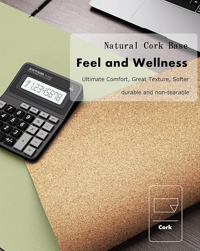 YSAGi Double - Sided Desk Pad, 23.6"x13.7" Leather Desk Mat, Eco Cork Desk Pad Protector, Large Mouse Pad for Desk, Waterproof Desk Blotter Pad, Desk Writing Pad for Office Work/Home(Matcha Green/Cork) | Desk Pads Blotters - TrueDesk