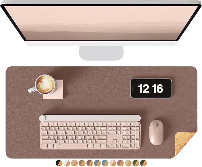 YSAGi Double - Sided Desk Pad, 23.6"x13.7"Leather Desk Mat, Eco Cork Desk Pad Protector,Large Mouse Pad,Waterproof Desk Blotter for Office/Home(Chocolate) | Desk Pads Blotters - TrueDesk