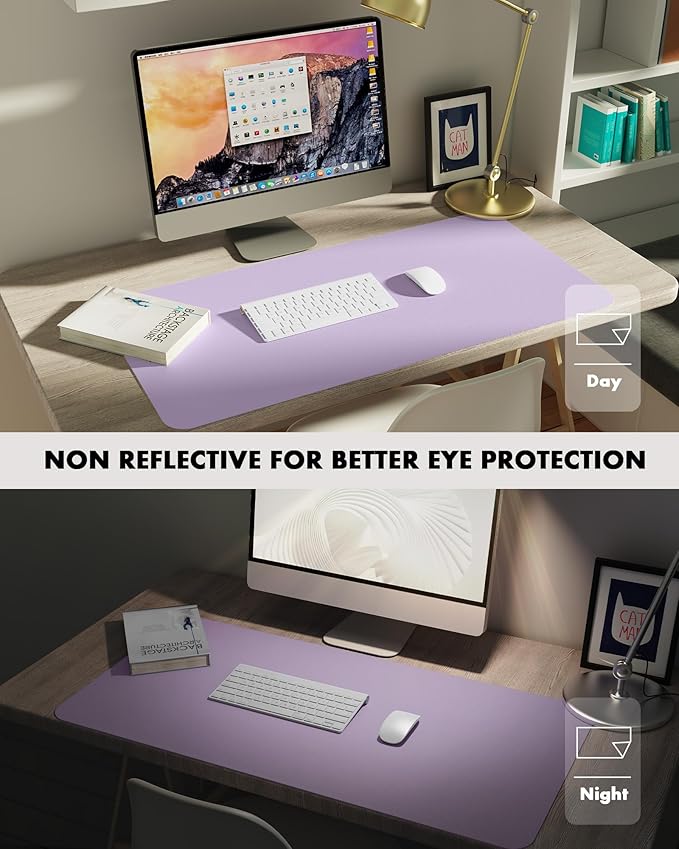 YSAGi Double - Sided Desk Pad, 23.6"x13.7"Leather Desk Mat, Eco Cork Desk Pad Protector,Large Mouse Pad,Waterproof Desk Blotter for Office/Home(Light Purple) | Desk Pads Blotters - TrueDesk