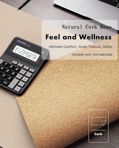 YSAGi Double - Sided Desk Pad, 31.5"x15.7" Leather Desk Mat, Eco Cork Desk Pad Protector,Large Mouse Pad,Waterproof Desk Blotter for Office/Home (Beige/Cork) | Desk Pads Blotters - TrueDesk