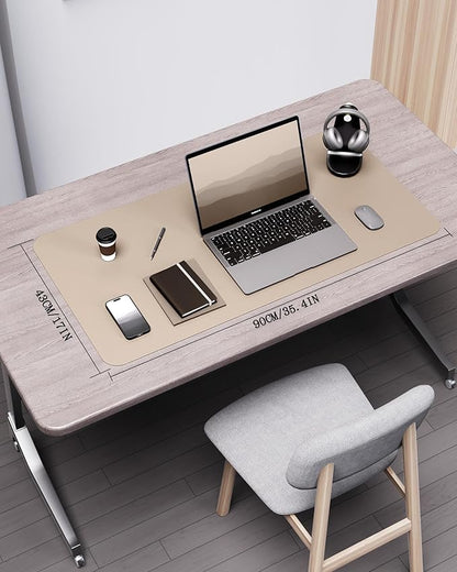 YSAGi Double - Sided Desk Pad, 31.5"x15.7" Leather Desk Mat, Eco Cork Desk Pad Protector,Large Mouse Pad,Waterproof Desk Blotter for Office/Home (Beige/Cork) | Desk Pads Blotters - TrueDesk