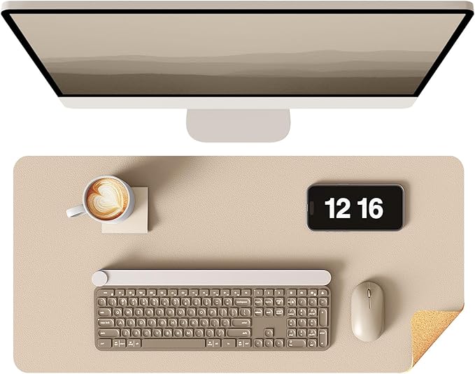 YSAGi Double - Sided Desk Pad, 31.5"x15.7" Leather Desk Mat, Eco Cork Desk Pad Protector,Large Mouse Pad,Waterproof Desk Blotter for Office/Home (Beige/Cork) | Desk Pads Blotters - TrueDesk