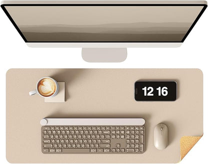 YSAGi Double - Sided Desk Pad, 31.5"x15.7" Leather Desk Mat, Eco Cork Desk Pad Protector,Large Mouse Pad,Waterproof Desk Blotter for Office/Home (Beige/Cork) | Desk Pads Blotters - TrueDesk