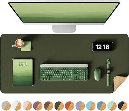 YSAGi Double - Sided Desk Pad, 31.5"x15.7" Leather Desk Mat, Eco Cork Desk Pad Protector,Large Mouse Pad,Waterproof Desk Blotter for Office/Home (Dark Green/Cork) | Desk Pads Blotters - TrueDesk