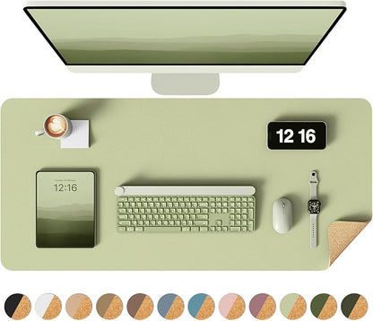 YSAGi Double - Sided Desk Pad, 31.5"x15.7" Leather Desk Mat, Eco Cork Desk Pad Protector,Large Mouse Pad,Waterproof Desk Blotter for Office/Home (Matcha Green/Cork) | Desk Pads Blotters - TrueDesk