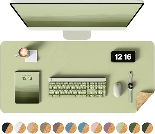 YSAGi Double - Sided Desk Pad, 31.5"x15.7" Leather Desk Mat, Eco Cork Desk Pad Protector,Large Mouse Pad,Waterproof Desk Blotter for Office/Home (Matcha Green/Cork) | Desk Pads Blotters - TrueDesk