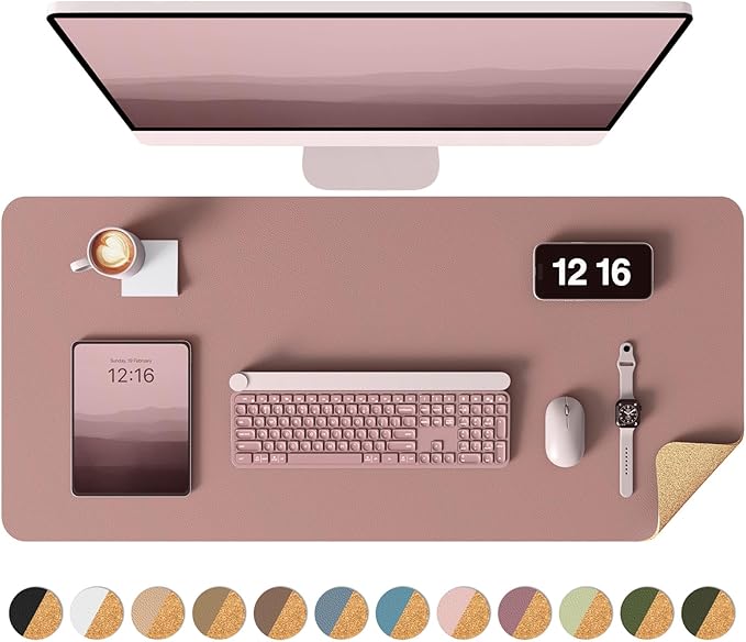 YSAGi Double - Sided Desk Pad, 31.5"x15.7" Leather Desk Mat, Eco Cork Desk Pad Protector,Large Mouse Pad,Waterproof Desk Blotter for Office/Home (Pale Mauve/Cork) | Desk Pads Blotters - TrueDesk