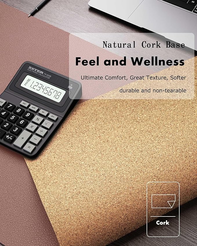 YSAGi Double - Sided Desk Pad, 31.5"x15.7" Leather Desk Mat, Eco Cork Desk Pad Protector,Large Mouse Pad,Waterproof Desk Blotter for Office/Home (Pale Mauve/Cork) | Desk Pads Blotters - TrueDesk