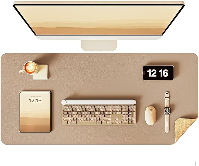 YSAGi Double - Sided Desk Pad, 31.5"x15.7"Leather Desk Mat, Eco Cork Desk Pad Protector,Large Mouse Pad,Waterproof Desk Blotter for Office/Home(Apricot) | Desk Pads Blotters - TrueDesk