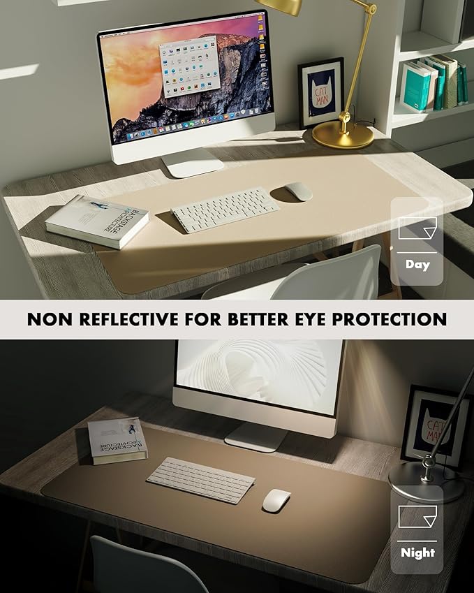 YSAGi Double - Sided Desk Pad, 31.5"x15.7"Leather Desk Mat, Eco Cork Desk Pad Protector,Large Mouse Pad,Waterproof Desk Blotter for Office/Home(Apricot) | Desk Pads Blotters - TrueDesk